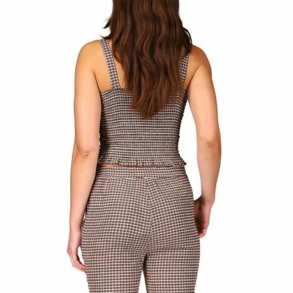 Sanctuary Westside Gingham Check Plaid Smocked Cropped Tank Top Chocolate Medium - Picture 3 of 10